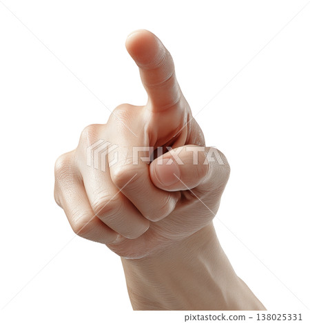 Woman's hand making a index finger pointing gesture, isolated on white background, concept of direction and attention 138025331