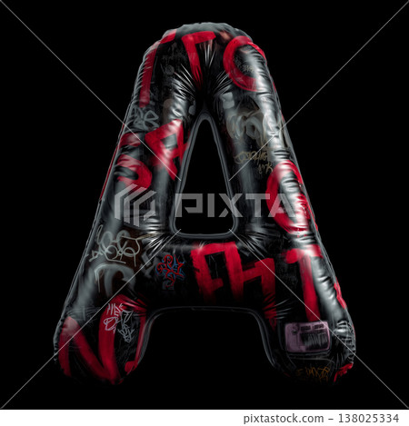 3D inflated A letter filled with bold graffiti tag in street art style on black backdrop with clipping path, urban creativity vibe 138025334