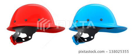 Set of construction safety helmets isolated on white transparent background, symbolizing safety and industry standards Set of construction safety helmets isolated on white transparent background, symbolizing safety and industry standards 138025355