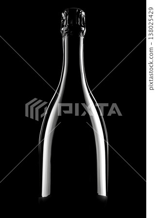 Champagne bottle with rising bubbles on black backdrop with clipping path, symbolizing celebration and elegance 138025429