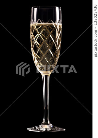 Crystal champagne flute filled with sparkling drink on black background with clipping path Crystal champagne flute filled with sparkling drink on black background with clipping path 138025436