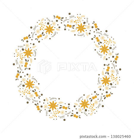 一個簡潔時尚的花環,由鮮花和植物組成,裝裱在相框中。 一個簡潔時尚的花環,由鮮花和植物組成,裝裱在相框中。 138025460