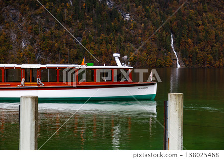 Wooden ferries and docks on Königssee in Germany in autumn Wooden ferries and docks on Königssee in Germany in autumn 138025468