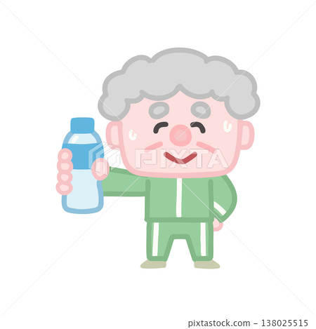 A set of cute illustrations of elderly men in gym clothes exercising. A set of cute illustrations of elderly men in gym clothes exercising. 138025515