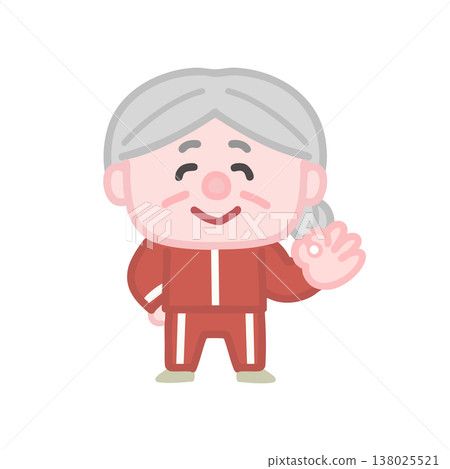 一組可愛的老年女性穿著運動服鍛鍊的插圖。 138025521