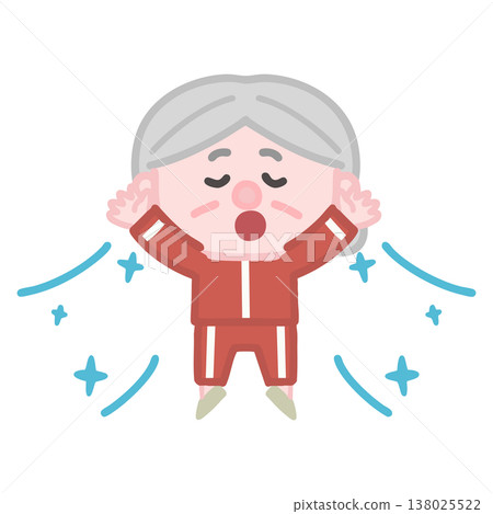 一組可愛的老年女性穿著運動服鍛鍊的插圖。 138025522