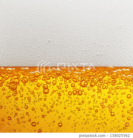 Closeup of beer with rising bubbles and foam on a white background showing freshness concept Closeup of beer with rising bubbles and foam on a white background showing freshness concept 138025562