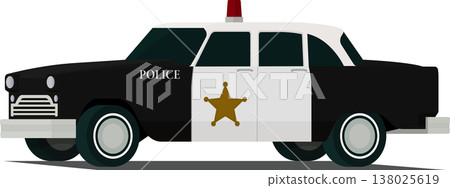 Old police car angled front side view illustration Old police car angled front side view illustration 138025619