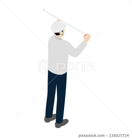 Isometric illustration of a worker measuring with a tape measure. A useful resource for site management, inspections, and sales. Isometric illustration of a worker measuring with a tape measure. A useful resource for site management, inspections, and sales. 138025724