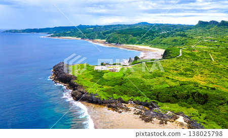Drone aerial footage of Cape Hedo in northern Okinawa Prefecture, the northernmost point of Okinawa Island. 138025798