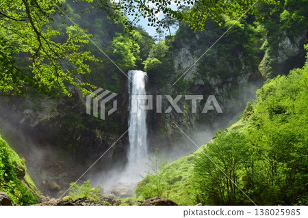 Hirayu Great Waterfall in Okuhida, enveloped in fresh greenery Hirayu Great Waterfall in Okuhida, enveloped in fresh greenery 138025985