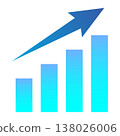 Vector illustration of a blue gradient rising bar graph with an upward-sloping arrow. 138026006
