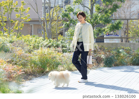 Lifestyle: A woman walking her dog Lifestyle: A woman walking her dog 138026100
