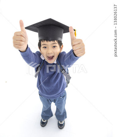 Happy School Boy with Backpack and Books Giving Thumbs Up, Happy School Boy with Backpack and Books Giving Thumbs Up, 138026137