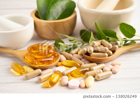 Alternative medicine herbal organic capsule drug herb. 138026249