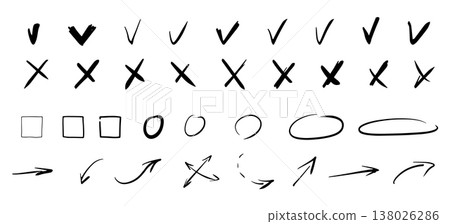 Check marks hand drawn doodle vector set. Check marks hand drawn doodle vector set. 138026286
