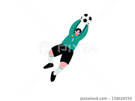 An illustration of a goalkeeper catching the ball. 138026550