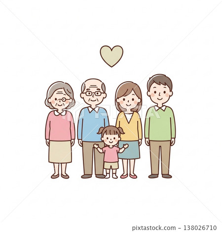 一幅溫馨的三代同堂家庭插畫 | 祖父母、父母和孩子們燦爛的笑容合影 一幅溫馨的三代同堂家庭插畫 | 祖父母、父母和孩子們燦爛的笑容合影 138026710
