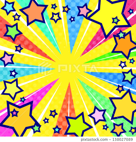 一款色彩鮮豔、活力四射的黃色線條背景向量素材，點綴著閃耀的星星。適用於 1:1 正方形橫幅。 138027089