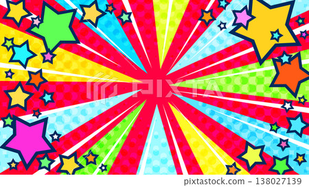 A colorful, flashy, and lively red background vector graphic featuring stars bursting out. Suitable for 16:9 YouTube thumbnail ads. 138027139