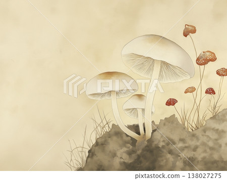 Minimalist Mushroom Ink Study 138027275