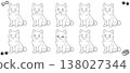 一組描繪不同表情的坐姿柴犬的線條插畫。 138027344