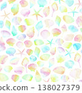 A beautiful pastel-colored seashell pattern. A watercolor background for summer. 138027379