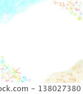 A summer-themed frame adorned with beaches, the sea, and colorful seashells in all four corners. A watercolor-style design evoking the image of a fun summer vacation. 138027380