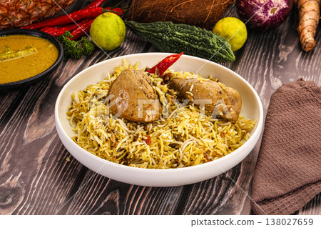 Indian chicken biryani with basmati rice Indian chicken biryani with basmati rice 138027659