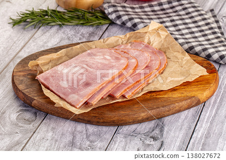 Sliced porjk ham over boatd Sliced porjk ham over boatd 138027672