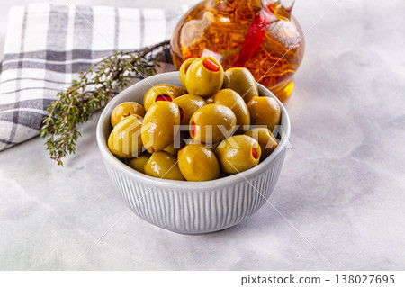 Greek olives stuffed red pepper Greek olives stuffed red pepper 138027695