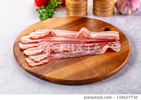 Raw bacon pork meat slices 138027730