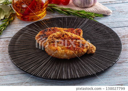 Breaded meat fillet escalope schnitzel Breaded meat fillet escalope schnitzel 138027799