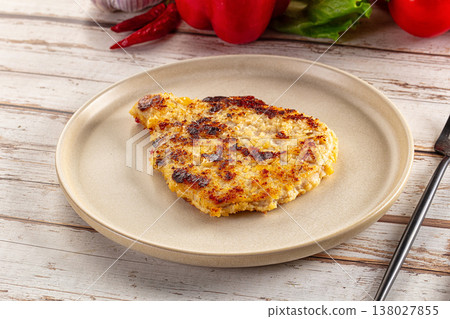 Breaded crispy chicken schnitzel Breaded crispy chicken schnitzel 138027855