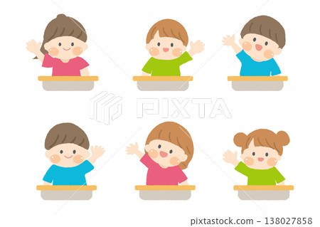 Children raising their hands during class 138027858