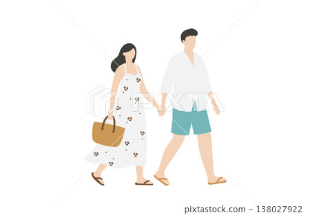 一對夏日情侶手牽手散步 一對夏日情侶手牽手散步 138027922