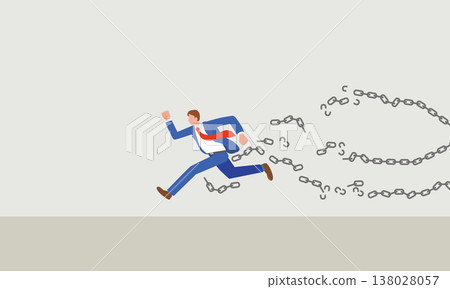 A businessman breaks the chains and moves forward. A businessman breaks the chains and moves forward. 138028057