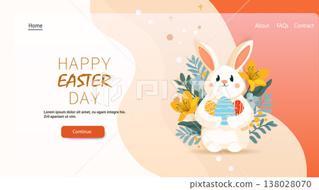 Easter bunny holding decorated eggs floral background pastel colors website landing page festive spring holiday Easter bunny holding decorated eggs floral background pastel colors website landing page festive spring holiday 138028070
