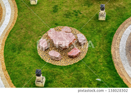 Red Stone Circle Seating in Temple Lawn 138028302