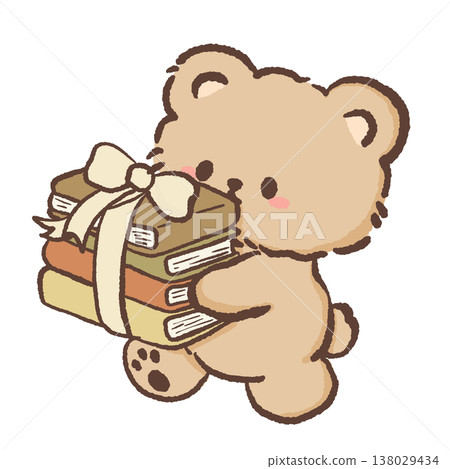 Cute teddy bear carrying stack of gift wrapped books sweet book lover cottagecore reading illustration pastel bear clipart Cute teddy bear carrying stack of gift wrapped books sweet book lover cottagecore reading illustration pastel bear clipart 138029434