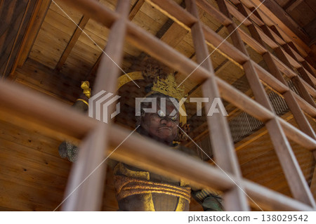 透過木格柵可以看到尼奧雕像 138029542