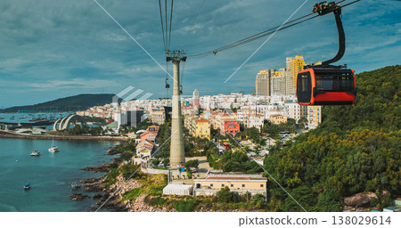 Cable car line above An Thoi town and bay, Phu Quoc Vietnam Cable car line above An Thoi town and bay, Phu Quoc Vietnam 138029614