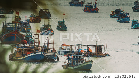 Fishing fleet anchored in harbor, Phu Quoc Vietnam Fishing fleet anchored in harbor, Phu Quoc Vietnam 138029615