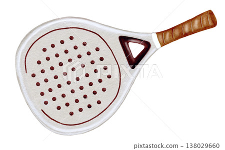 Padel tennis racket watercolor illustration. Clip art of sports equipment. Ideal for brochures, banners, and booklets for squash or badminton. Padel tennis racket watercolor illustration. Clip art of sports equipment. Ideal for brochures, banners, and booklets for squash or badminton. 138029660