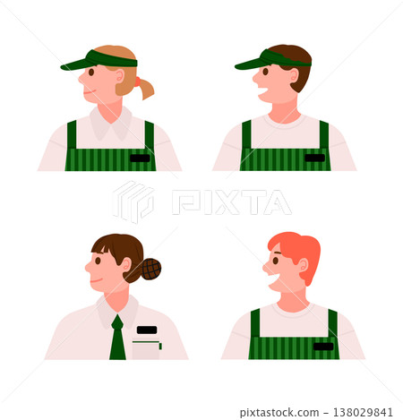 Fast food worker profiles 4 people side view avatars vector Fast food worker profiles 4 people side view avatars vector 138029841