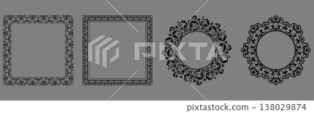 Set of decorative frames Elegant vector element for design in Eastern style, place for text. Floral black and gray frames. Lace illustration for invitations and greeting cards Set of decorative frames Elegant vector element for design in Eastern style, place for text. Floral black and gray frames. Lace illustration for invitations and greeting cards 138029874