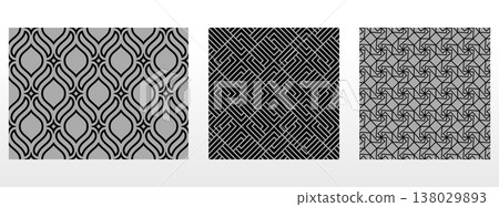 Geometric set of seamless black and gray patterns. Simple vector graphics Geometric set of seamless black and gray patterns. Simple vector graphics 138029893