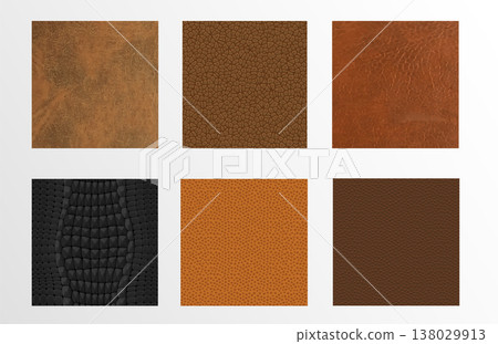 Realistic brown leather samples set on white 138029913