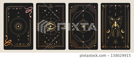 Mystical tarot card back with ornate golden frame 138029915