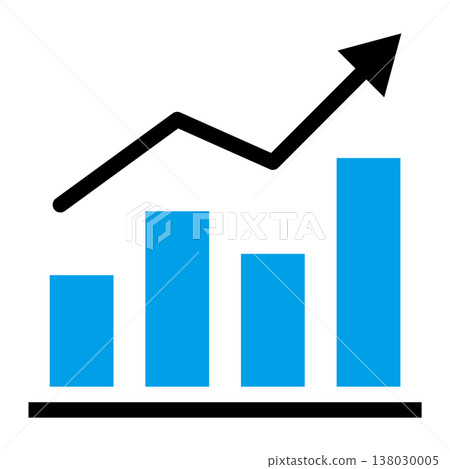長條圖和折線圖圖示（2 種顏色，藍色，數據分析，成長，進度管理，商業），強調績效和上升趨勢。 138030005